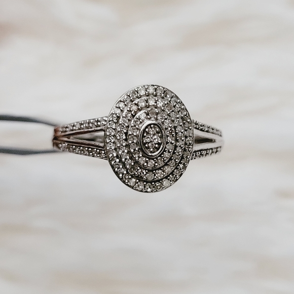 Oval Diamond Cluster Ring In Sterling Silver